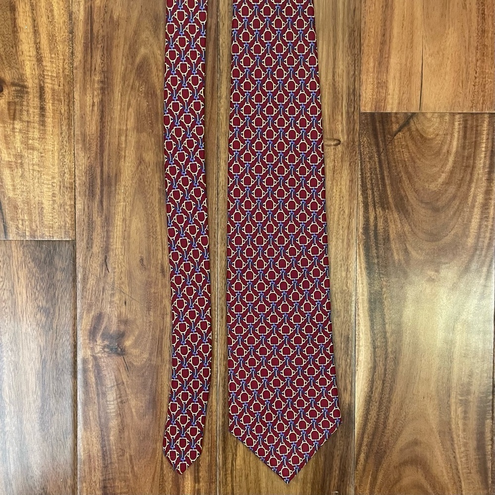 Brooks Basics Pure Silk Tie Red Geometric Print Woven Made in USA. - Picture 9 of 11